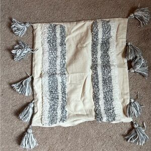 Cream and Gray Tassel Throw Pillow Cover